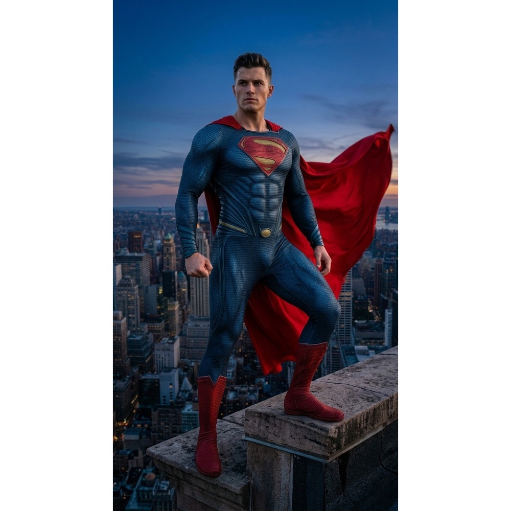 Superman Man of Steel Mens Costume Size 180 Jumpsuit Cape Superhero Halloween DC
